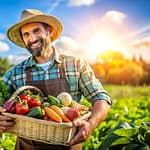 Ai generated man harvest fruits, food production